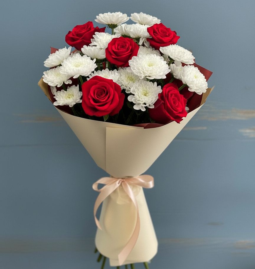 Букет цветов из: Розы и Хризантемы в Черном Яре