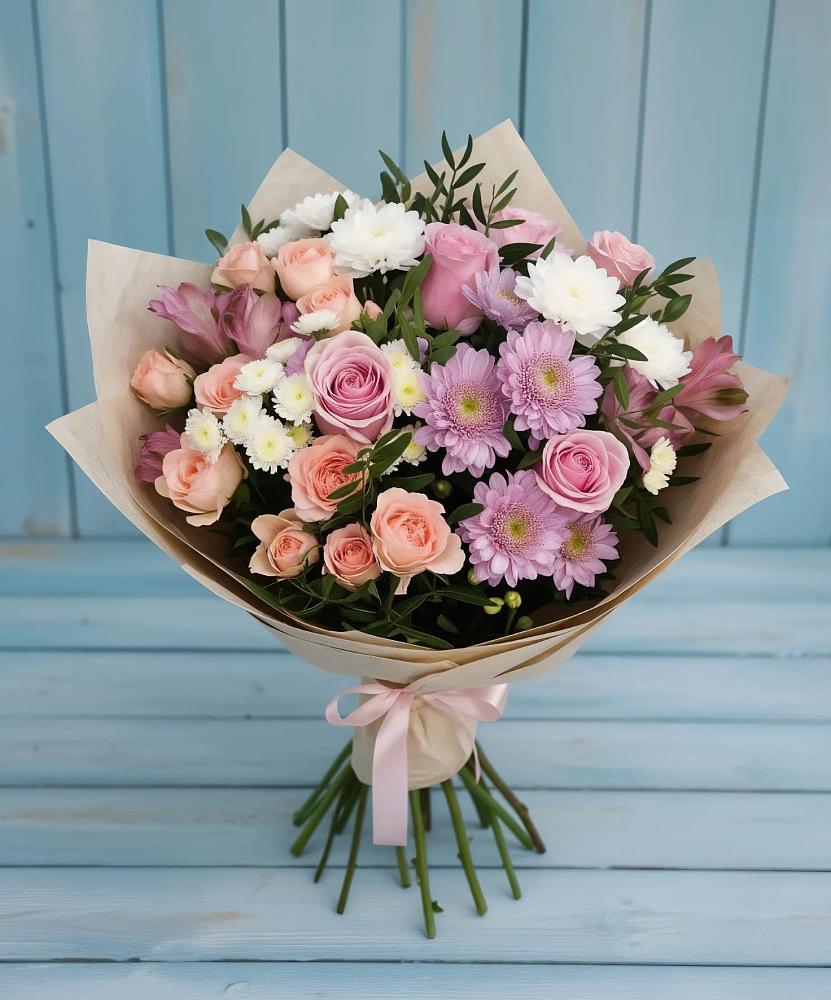 Букет цветов из: Хризантемы, Розы и Альстромерии в Черном Яре