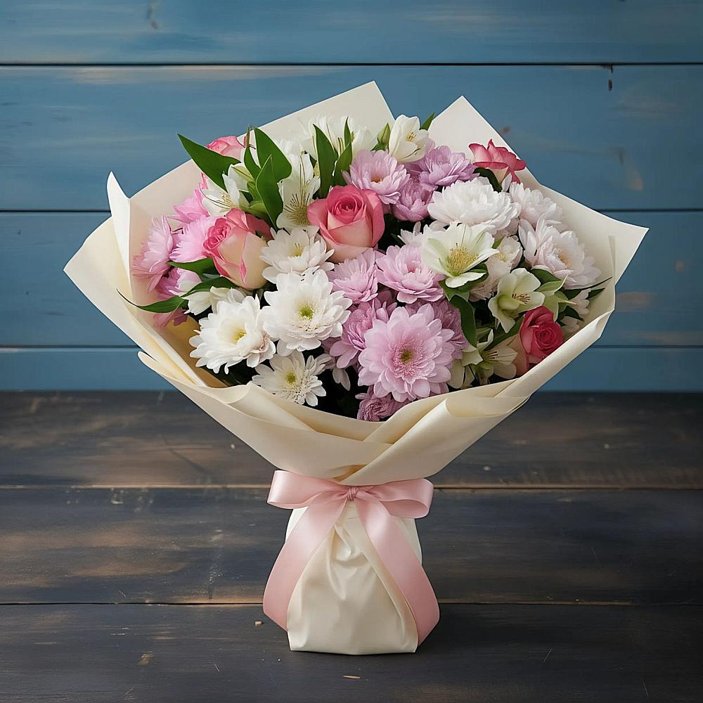 Букет цветов из: Хризантемы, Альстромерии и Розы в Черном Яре